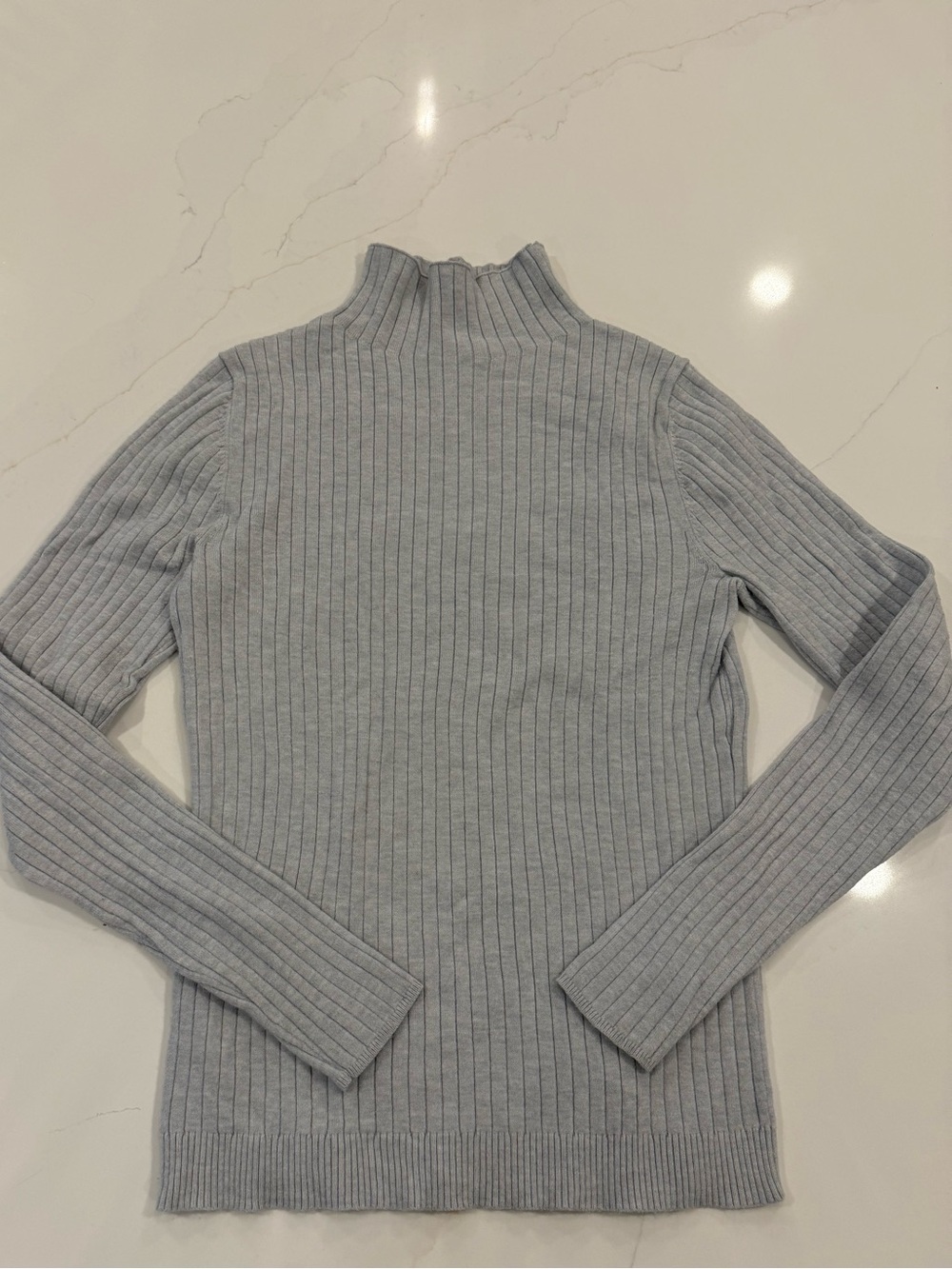 LOFT Light Gray Ribbed Mock Neck Sweater